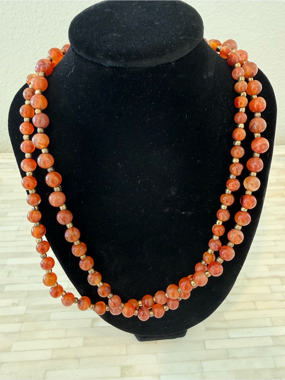 Double-Strand Orange Agate Bead Necklace